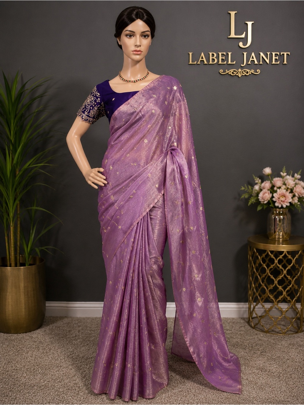 Brand new,Purple Tissue Silk saree with stitched blouse